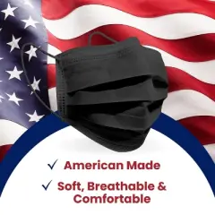 MagiCare - Premium Black Face Masks Made in USA - Adult 3-Layer Disposable Protective Masks - 50ct 100ct 200ct