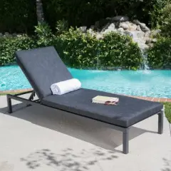 Modern Aluminum Dark Gray Patio Chaise Lounges with Water-Resistant Cushions, Foldable Outdoor Accent Chair-Christopher Knight Home Outdoor Furniture