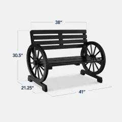 Best Choice Products 2-Person Wooden Wagon Wheel Bench for Patio, Garden, Outdoor Lounging w/ Rustic Design
