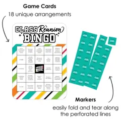Big Dot of Happiness Still Got Class - Find the Guest Bingo Cards and Markers - High School Reunion Party Shaped Bingo Game - Set of 18