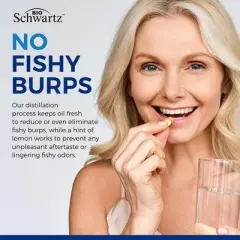 Omega 3 Fish Oil Softgels, 1200mg EPA and 900mg DHA Fatty Acid, Supports Joint, Eyes, Brain & Skin Health, Burp-less Lemon Flavor, Bioschwartz,90ct