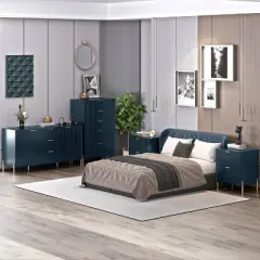 Festivo 4pc Modern Elegance Bedremm Chest and Dresser and 2 Drawer Nightstands Set Navy