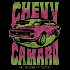 Junior's General Motors Retro Pink and Green Chevy Camaro T-Shirt