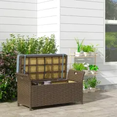 MOEPISY Patio Wicker Storage Bench, , Large Capacity Rectangle Garden Storage Box