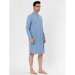 Lars Amadeus Men's Nightshirt Sleep Shirt Banded Collar Henley Shirt Pajamas Nightgown