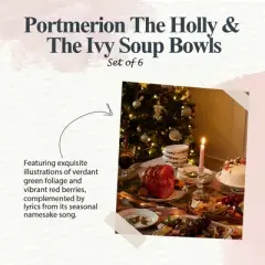 Portmeirion The Holly and The Ivy 8-Inch Salad Bowls (Set of 6) - Festive Earthenware - Microwave, Dishwasher, Freezer Safe - Seasonal Tableware