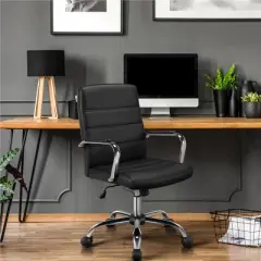 Yaheetech Mid-Back Office Chair with Arms 360&deg; Swivel PU Leather Office Executive Chair
