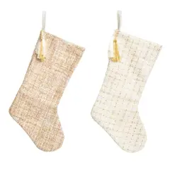 Transpac Plush Elegant Tweed Christmas Stocking Set of 2 Holiday Home Decorations Polyester