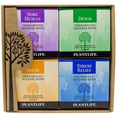Top 4-Pack Therapy Bath Salts | Balance, Calm & Relieve Tension Naturally | Aromatherapy Mineral Soak | Plantlife 12 oz