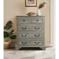 FURNIinspire Dressers 5 Drawers Dresser With Natural Texture, Storage Dressers Organizer For Bedroom, Living Room, Nursery, Gray, 31.5"*15.55"*35.43"