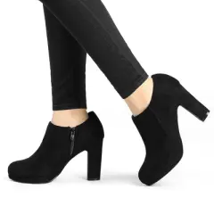 Allegra K Women's Platform Round Toe Chunky Heel Ankle Booties