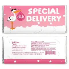 Big Dot of Happiness Girl Special Delivery - Candy Bar Wrapper Pink It's a Girl Stork Baby Shower Favors - Set of 24