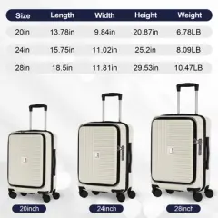 Gulches Luggage,with front opening,TSA approved lock,hardshell suitcase,White