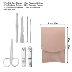 Unique Bargains Manicure Set with PU Leather Case Personal Care Tool Kits Stainless Steel Pedicure Set Silver Tone 7pcs
