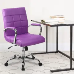 Emma and Oliver Mid-Back Vinyl Executive Swivel Office Chair with Chrome Base and Arms
