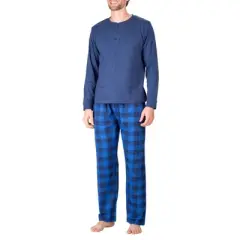 SLEEPHERO Men&rsquo;s 2 Piece Pajama Set with Cotton Knit Men Pajama Pants and Long Sleeve Henley T-Shirt