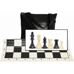 WE Games Tournament Chess Pack - Staunton Plastic Pieces, 3.75 inch king - 20 inch Black Vinyl Board and Black Tote