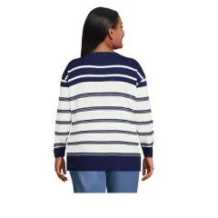 Lands' End Women's Fine Gauge Cotton V-Neck Pullover Tunic Sweater - Stripe