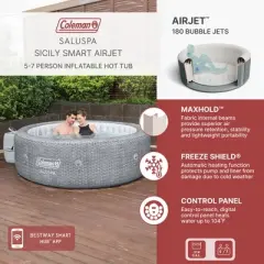 Coleman SaluSpa Sicily AirJet Hot Tub with 180 Soothing Jets with Set of 2 Bestway Underwater Non Slip Pool and Spa Seat with Adjustable Legs, Gray