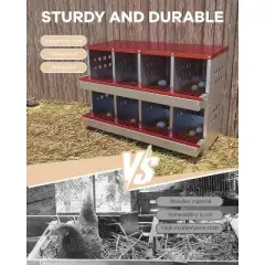 Galvanized Metal 8-Hole Chicken Nesting Box with Egg Tray & Fake Eggs, Rustproof Poultry Laying Box with Perch Rod for Coops