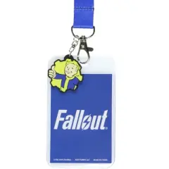 Fallout Lanyard Vault 101 Clear ID Badge Holder with Pip-Boy Rubber Charm Blue