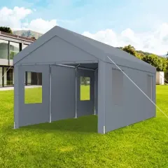 10&times;20 FT Garage, Portable Garage with Roll-up Doors and Ventilated Windows, Galvanized Steel Frame and PE Canopy-Coolbibila