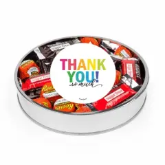 Thank You Sugar Free Candy Gift Tin Large Plastic Tin with Sticker and Hershey's Chocolate & Reese's Mix - By Just Candy