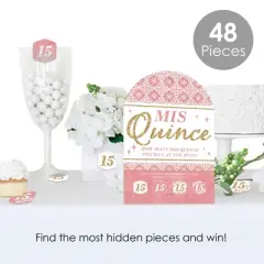 Big Dot of Happiness Mis Quince Anos - Quinceanera Sweet 15 Birthday Party Scavenger Hunt - 1 Stand and 48 Game Pieces - Hide and Find Game