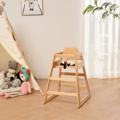 Hachikiko Solid Wood Baby Booster Chair, Portable High Chair with Safety Straps for Dining & Play