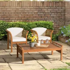 Stamford 3pc Eucalyptus Wood Outdoor Conversation Set with Chairs & Table - Natural - Alaterre Furniture