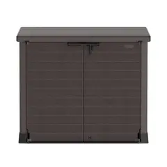 Duramax CedarGrain StoreAway 1200L Capacity Outdoor Deck and Garden Storage Box w/ Panel Doors & Flat Lid for Patios, Pool Areas, & Driveways, Brown