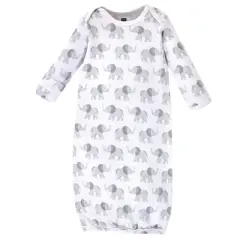 Hudson Baby Infant Cotton Long-Sleeve Gowns 4pk, Gray Elephant, 0-6 Months