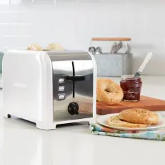 Kenmore 2-Slice White Stainless Steel Toaster, Wide Slot, Bagel/Defrost: Automatic Shut-Off, Crumb Tray, 80W