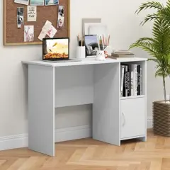 Costway Modern Computer Desk with Cabinet Cable Holes & Open Shelf Storage for Home Office