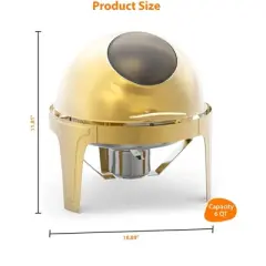 6.3 Qt Round Chafing Dish for Buffet, Stainless Steel Food Warmer Chafer with Glass Window Full Size Food Pan for Catering Parties Banquets, Gold