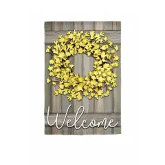 Evergreen Forsythia Farmhouse Wreath Garden Burlap Flag 12.5 x 18 Inches Indoor Outdoor Decor