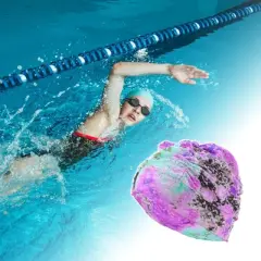 Unique Bargains Polyester Flower Pattern Swim Cap 5.91"x9.25" Purple 1 Pc