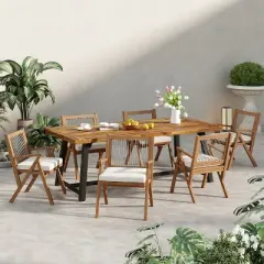 Christopher Knight Home Reynard 7 Piece Outdoor Acacia Wood Dining Set with Rope Back Chairs