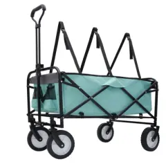 DSVIMOY Collapsible Foldable Wagon Cart, Wagon Grocery Cart for Camping Shopping Sports, Green, 35.04"*21.65"*38.98"