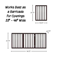 Indoor Pet Gate - 3-Panel Folding Dog Gate for Stairs or Doorways - 54x23.75-Inch Freestanding Pet Fence for Cats and Dogs by PETMAKER (Brown)
