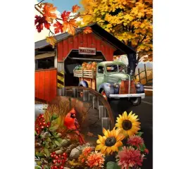 Briarwood Lane Fall House Flag 40x28 For Outdoor Autumn Covered Bridge For Fall House Flag