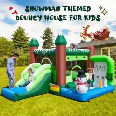Costway 6-in-1 Winter Themed Snowman Inflatable Castle kids Jumping House with  735W Blower