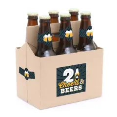 Big Dot of Happiness Cheers and Beers to 21 Years - 21st Birthday Party Decorations for Women and Men - 6 Beer Bottle Label Stickers and 1 Carrier