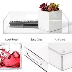 Acrylic Serving Tray Decorative Coffee Table D&eacute;cor Tray with Handles, Rectangle Large Vanity Tray & Sturdy Desk Organizer Tray for Countertop
