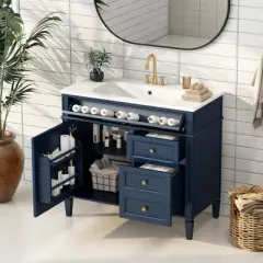 36''W Bathroom Vanity with Top Sink, Modern Bathroom Storage Cabinet with 2 Drawers and 1 Tip-Out Drawer - ModernLuxe