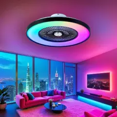 HUMHOLD 24" Bladeless Ceiling Fans with Lights and Remote/APP/Voice Control, Low Profile Ceiling Fan with RGB Lights, Modern Ceiling Fan, Black