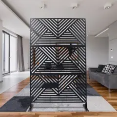 CAVINAS Patio Decorative Screens Metal Fence Privacy Screen with Striped Triangle Pattern for Outside and Garden, 76" H&times;48" W