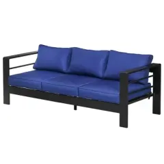 Resenkos Patio Furniture with Cushions, Aluminum Outdoor Sofa with Wide Armrests, Navy Blue Navy Blue, Black