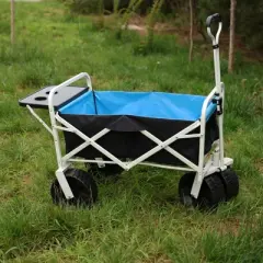 SKRAN Beach Wagon Folding cart Camping cart Tools Shopping Fishing cart with Extra Wide All-Terrain Wheels,with Plastic Table,Bearing 150 pounds