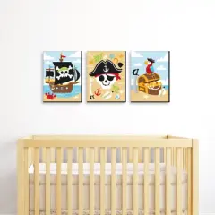 Big Dot of Happiness Pirate Ship Adventures - Nautical Skull and Treasure Chest Nursery Wall Art and Kids Room Decor - 7.5 x 10 inches Set of 3 Prints